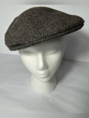 Shandon Donegal Tweed Hat Newsboy Cap Ireland Mens Wool Gray Herringbone 7 3/8